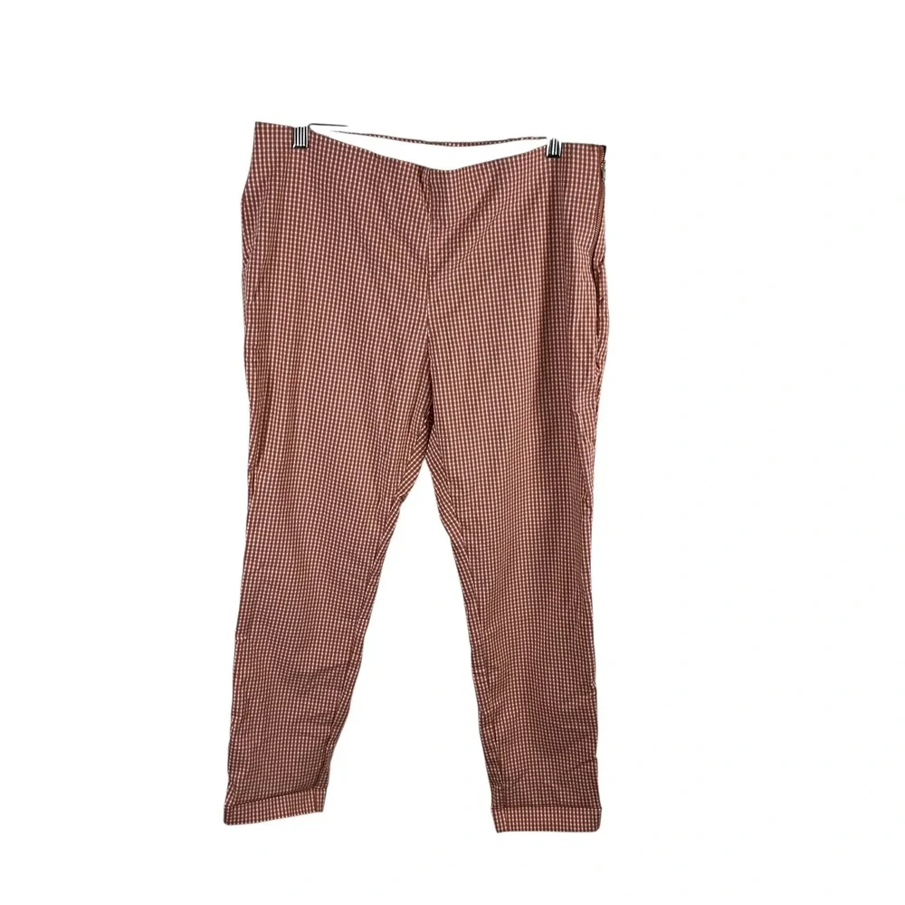 A New Day‎ Womens Gingham Ankle Pants Terracotta Orange White Side Zip Cuffed 16